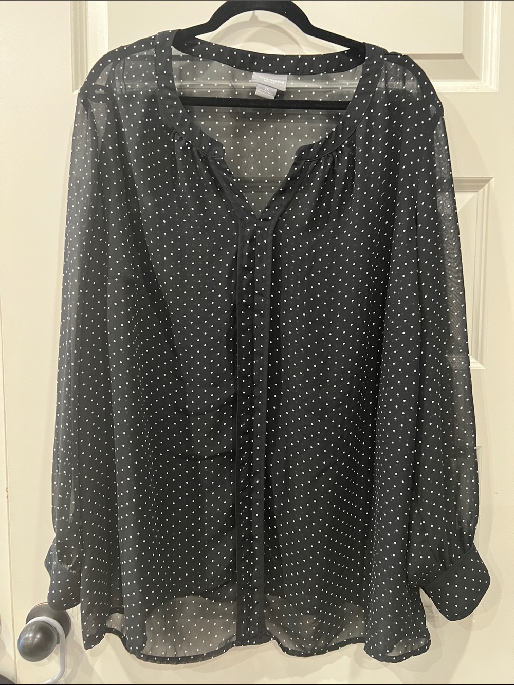 Liz Claiborne Long Sleeve Women’s Black Polka Dot Sheer Blouse 3X
